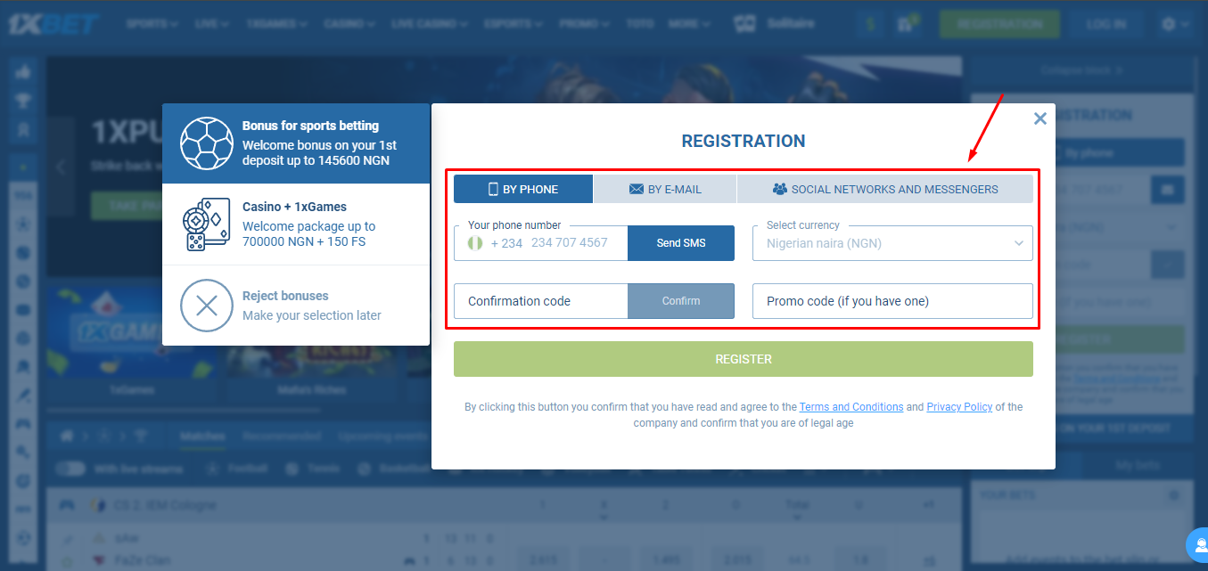 Choose Registration Method And Fill Fields