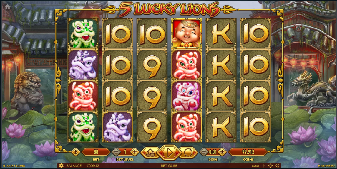 5 Lucky Lions casino slot banner