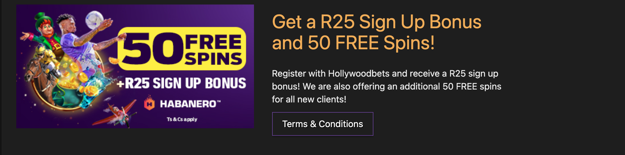 HollywoodBets R25 No-deposit Sign-up Bonus