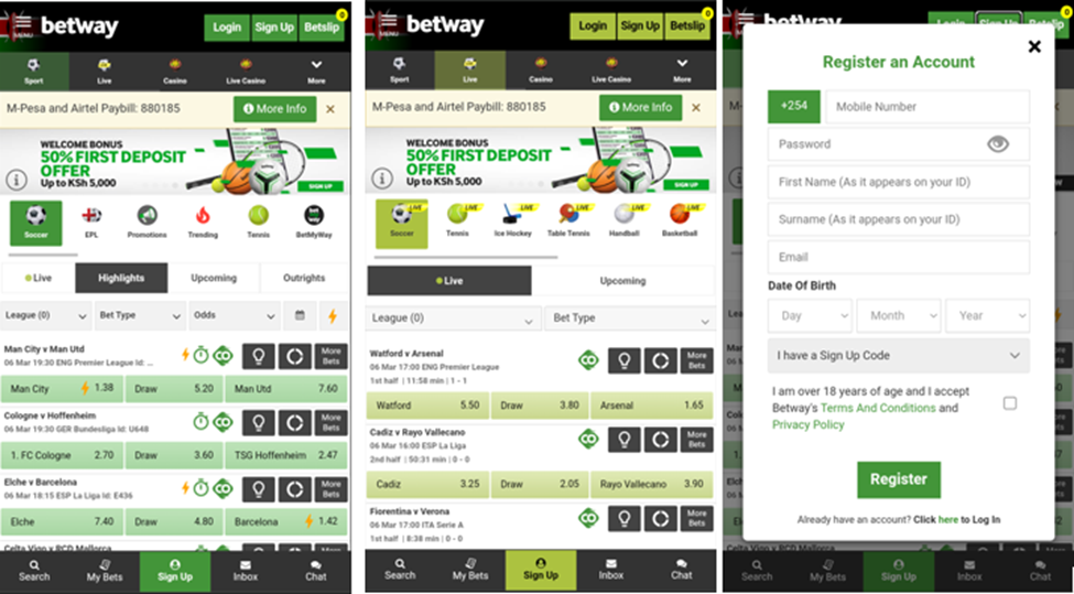 Betway Sign-up on Mobile