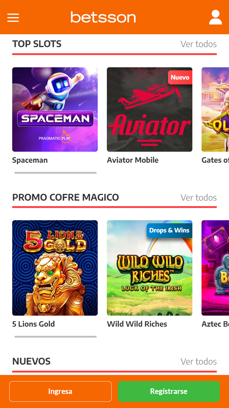 Sección de casino de Betsson, juegos y aviator