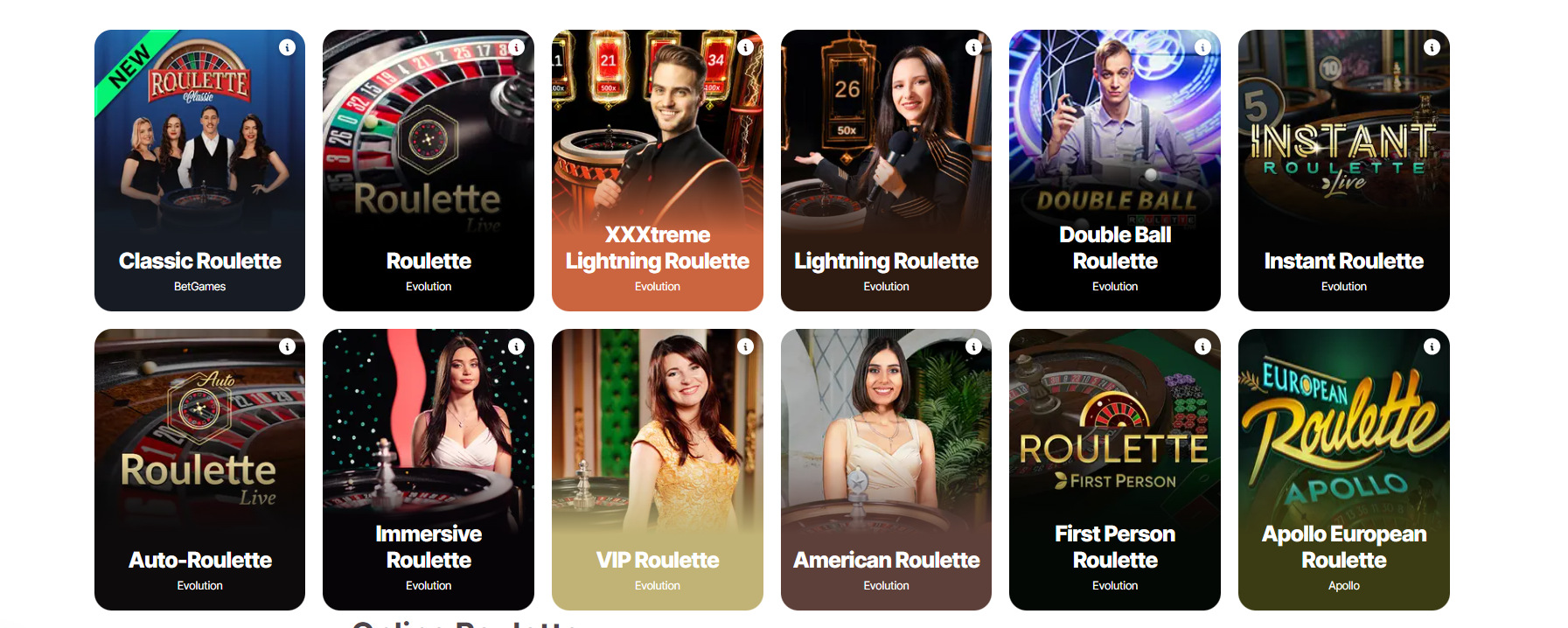 An image showing some live roulette games