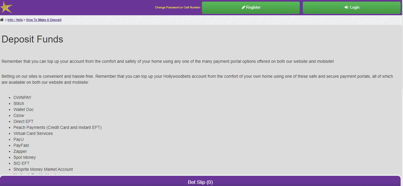 Hollywoodbets deposit