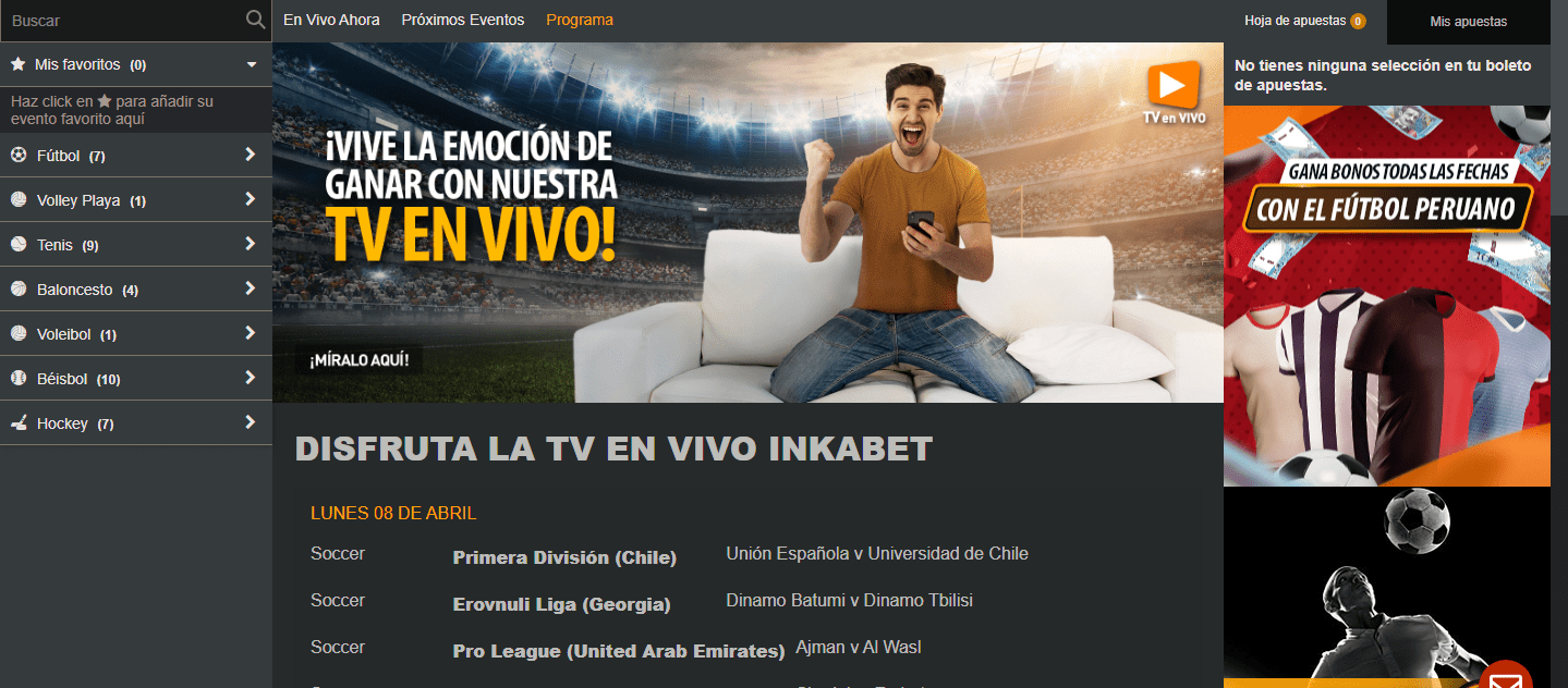 Inkabet apuestas en directo