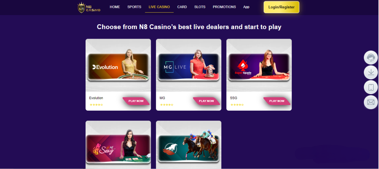 Live casino of N8