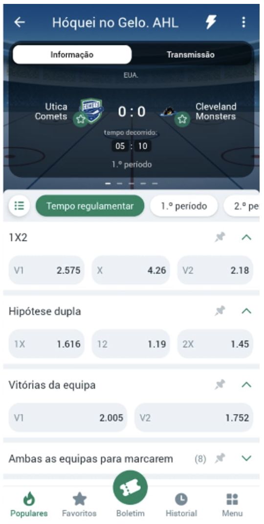  Evento ao vivo de hóquei de gelo na app da BetWinner