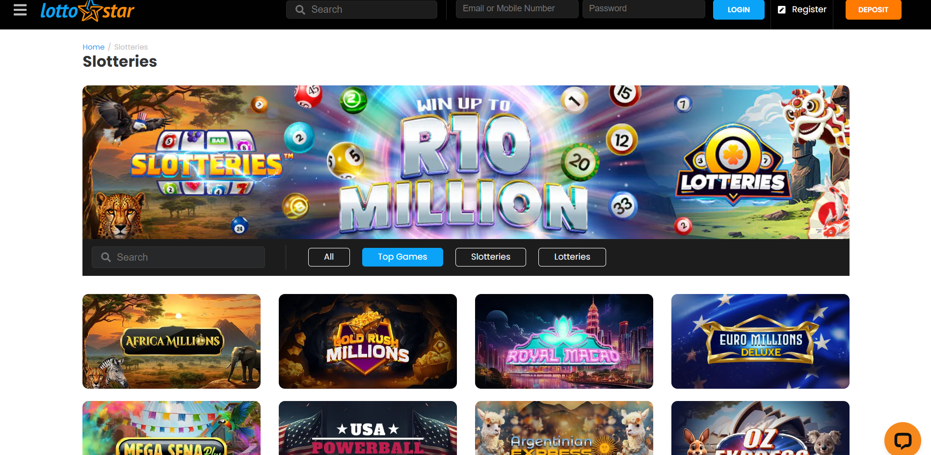 An image of the Lottostars Casino Login page