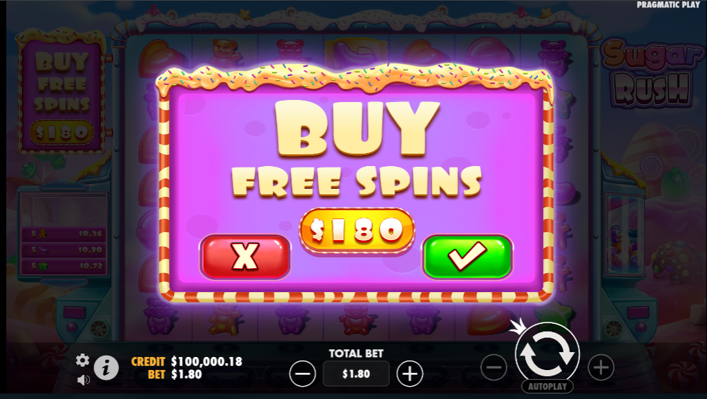 An image showing Sugar Rush casino slot features