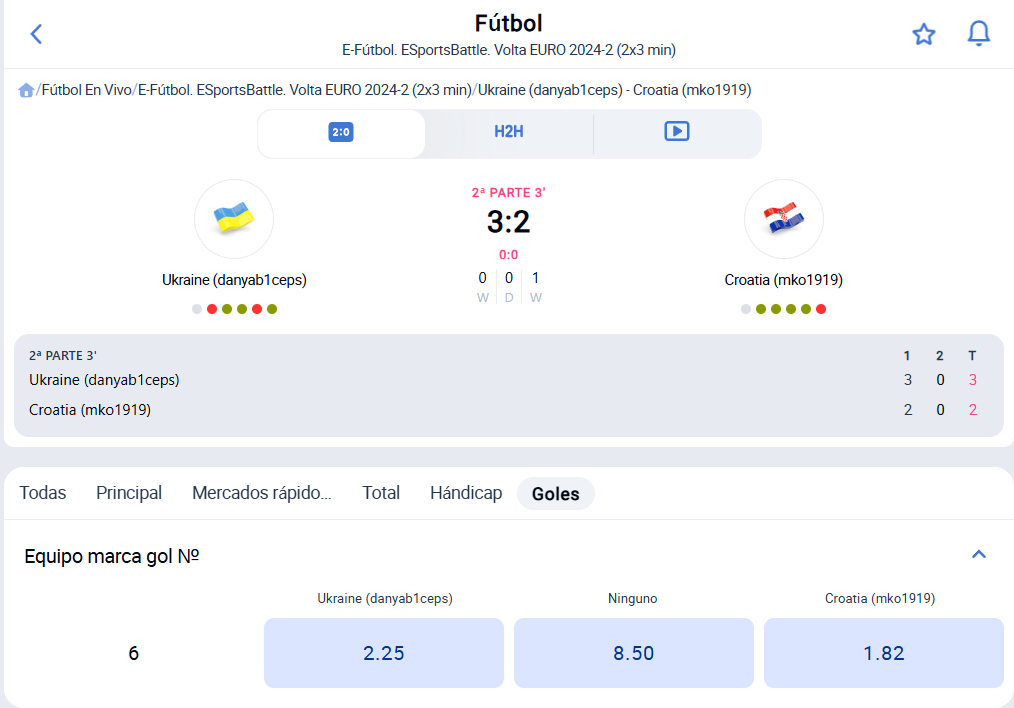 imagen que muestra el mercado de apuestas de un partido de fútbol en Jugabet