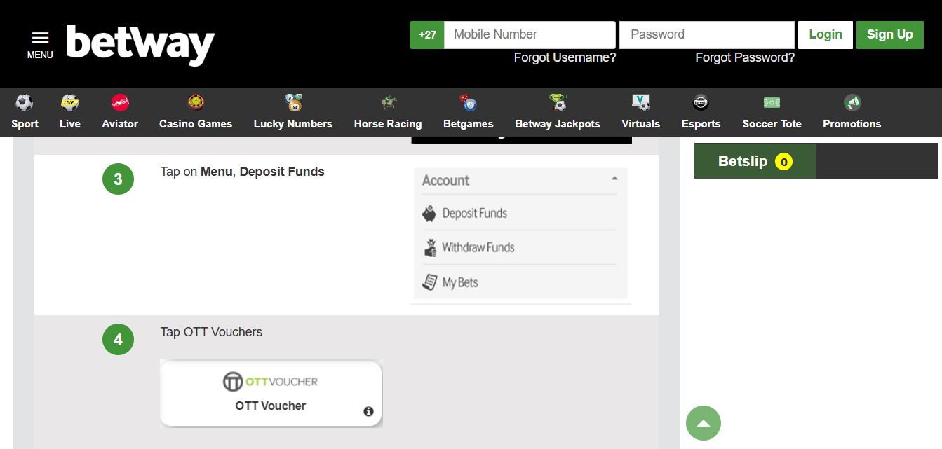 Betway South Africa OTT Voucher Deposit