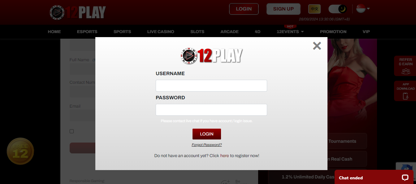 12Play Singapore Login section