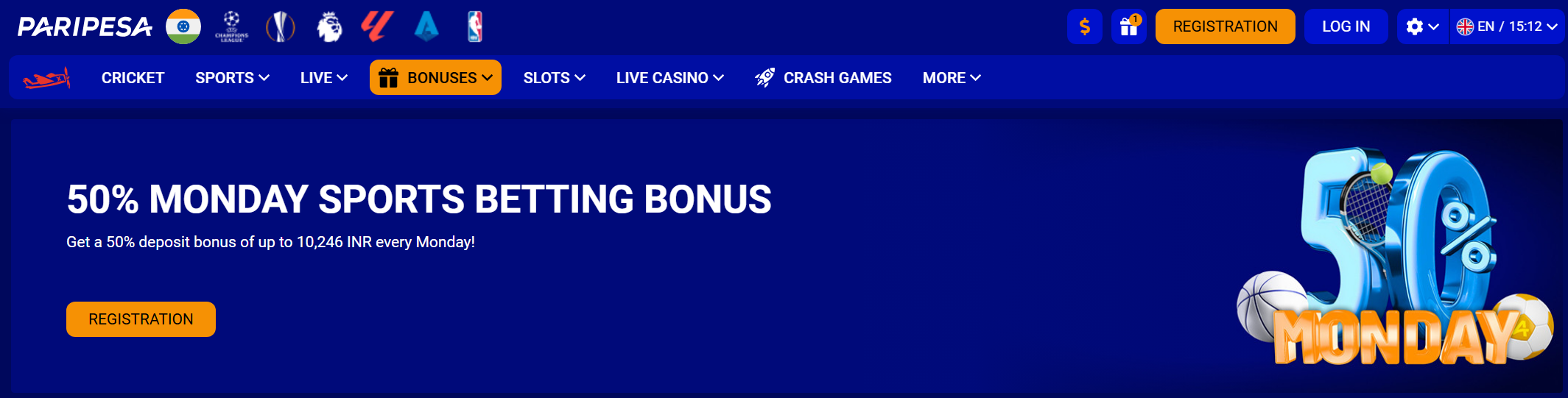 50% MONDAY SPORTS BETTING BONUS Paripesa IN Double Your Winnings On Mondays Banner