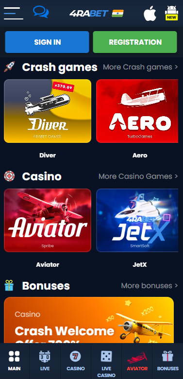 Casino games at 4RaBet app
