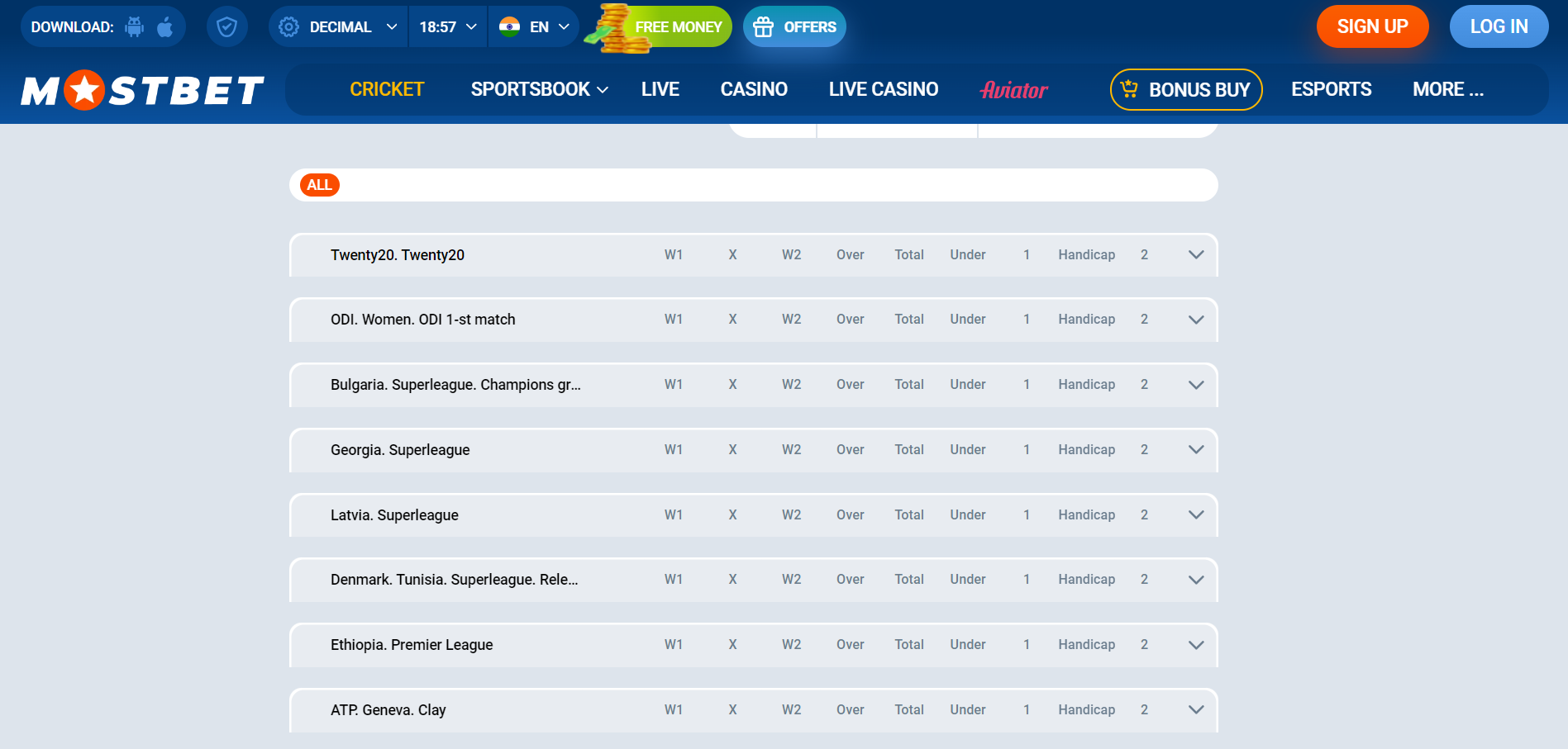 Homepage of Mostbet sportsbook