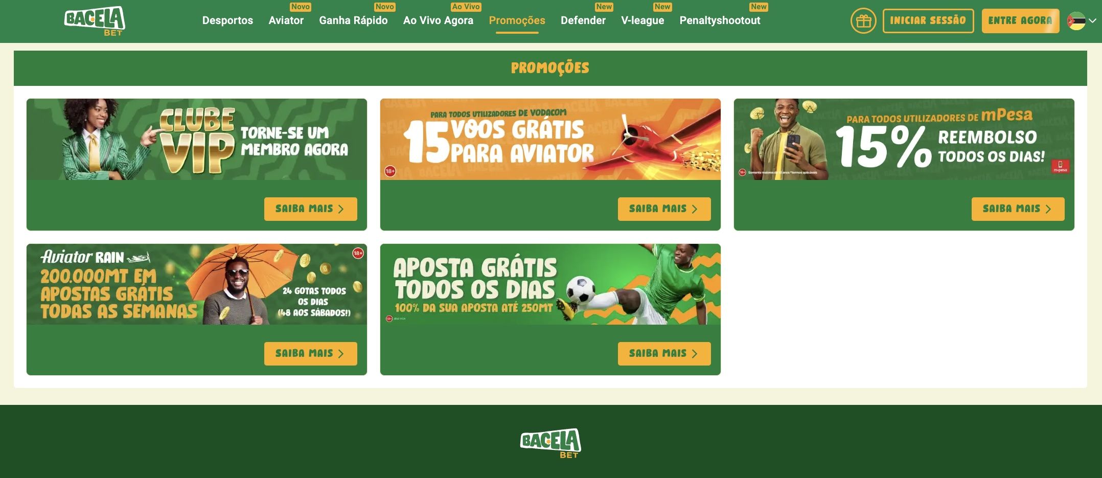 Página de promoção da casa de apostas Bacelabet Moçambique