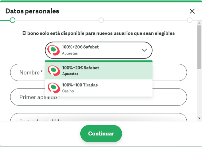 Registro sin código promocional Paf