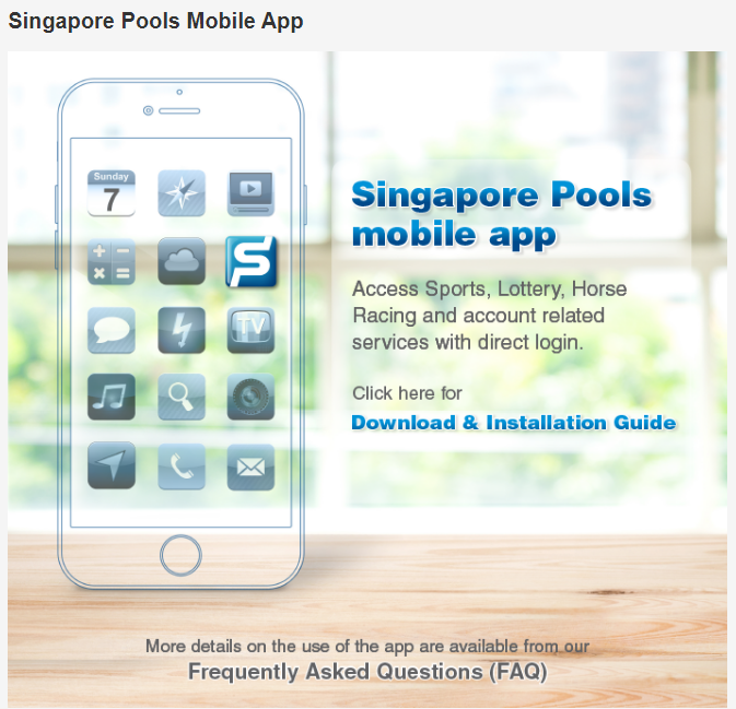 An image of the Singaporepools mobile app download page
