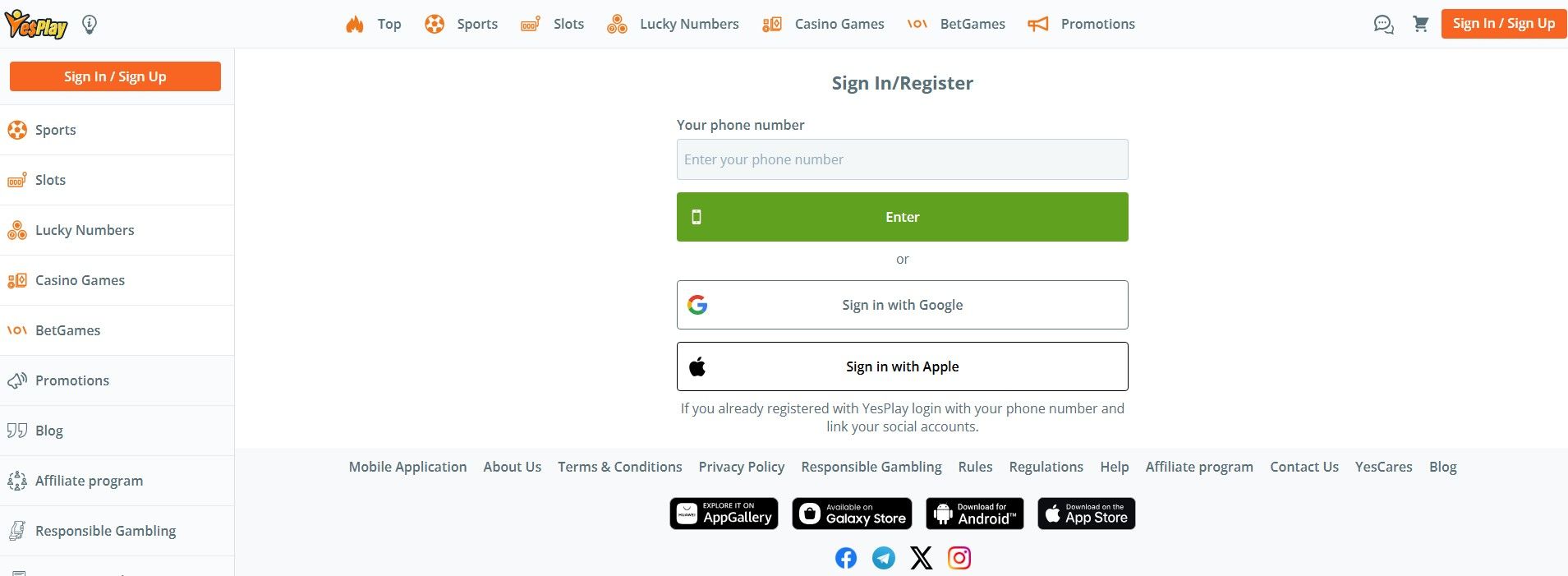 Yesplay signup options Options for signing up on Yesplay