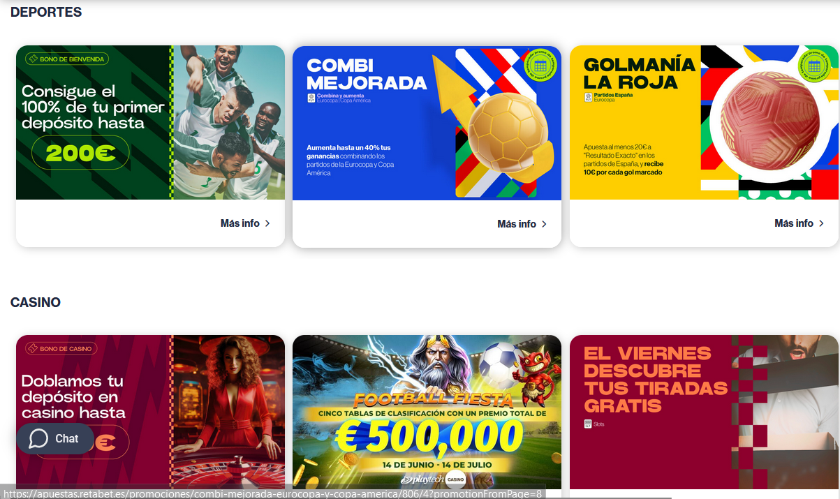 Imagen de ofertas de promociones en deportes y casino de RETAbet España