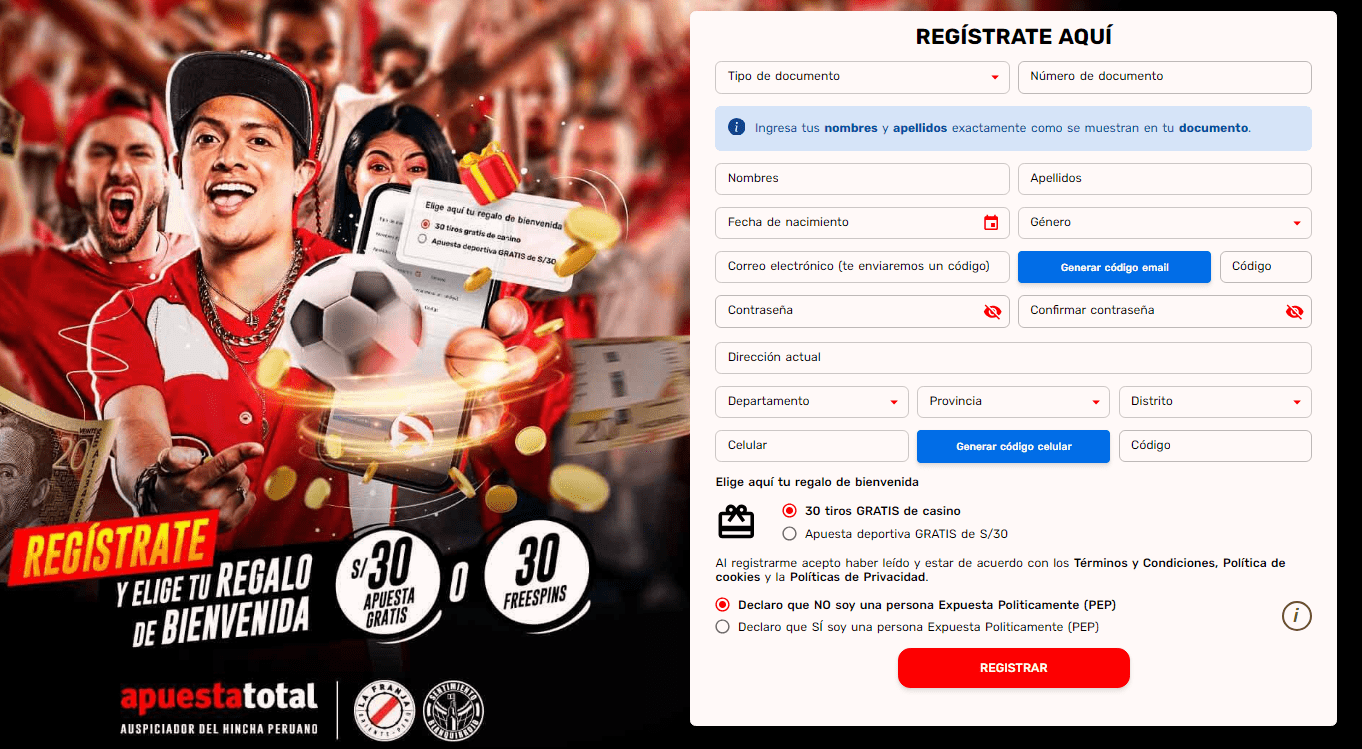 Registrarse en Apuesta Total