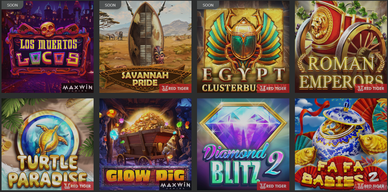 An image showing a variety of gaming slots on Red Tiger