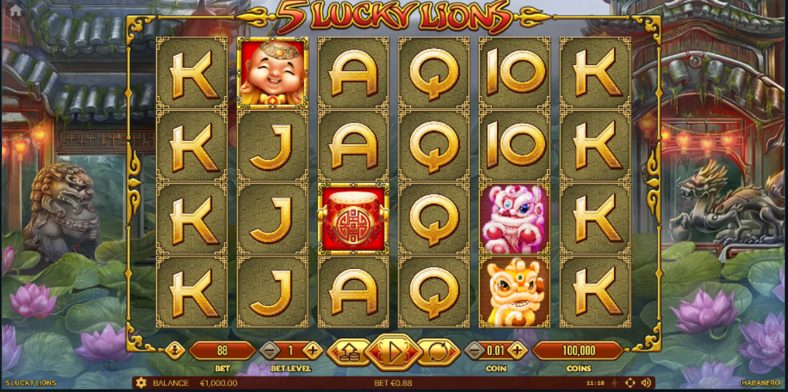 5 Lucky Lions casino slot banner