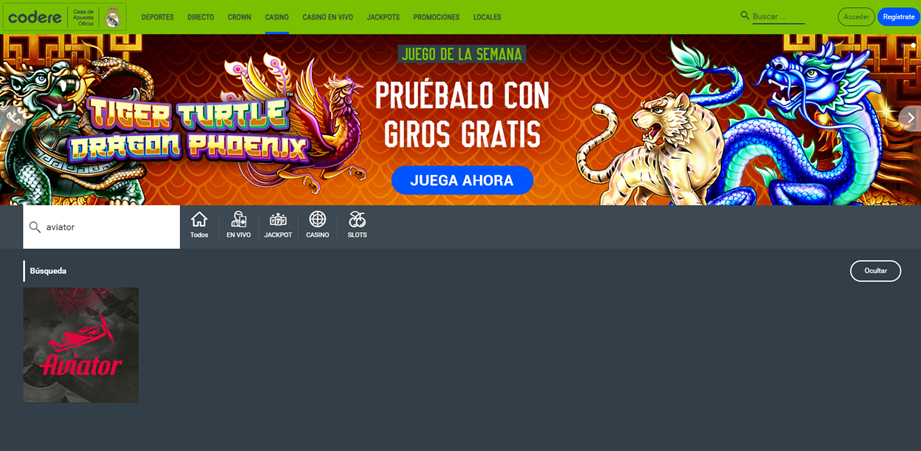 Muestra a Codere en el casino online Codere