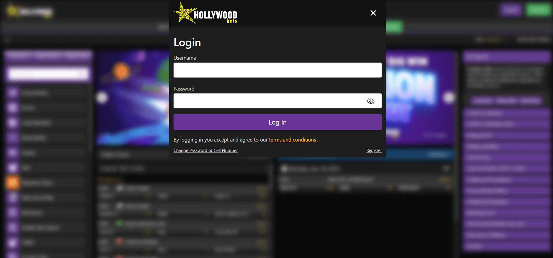 Hollywoodbets casino login process banner