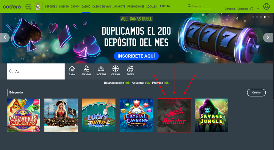 Casino de Codere con el Aviator online disponible