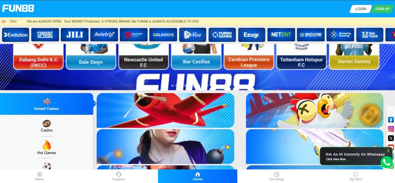 Fun88 Homepage for Indian Users Fun88 Logo and Homepage