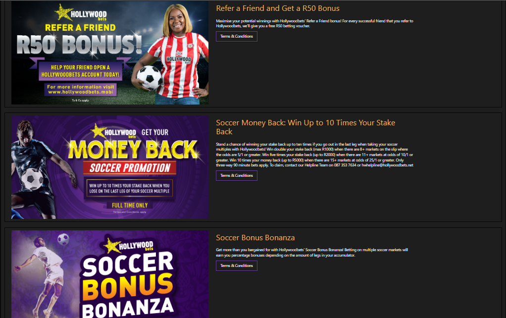 Image of Hollywoodbets Mobile Promotions Page