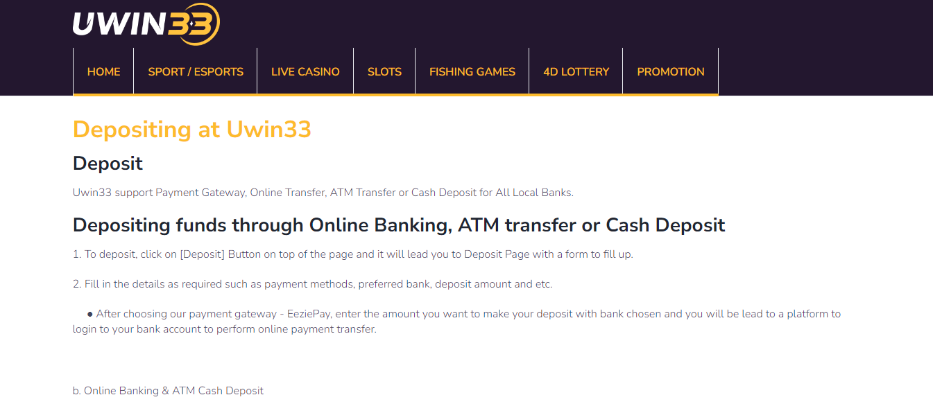 Uwin33 Payment methods