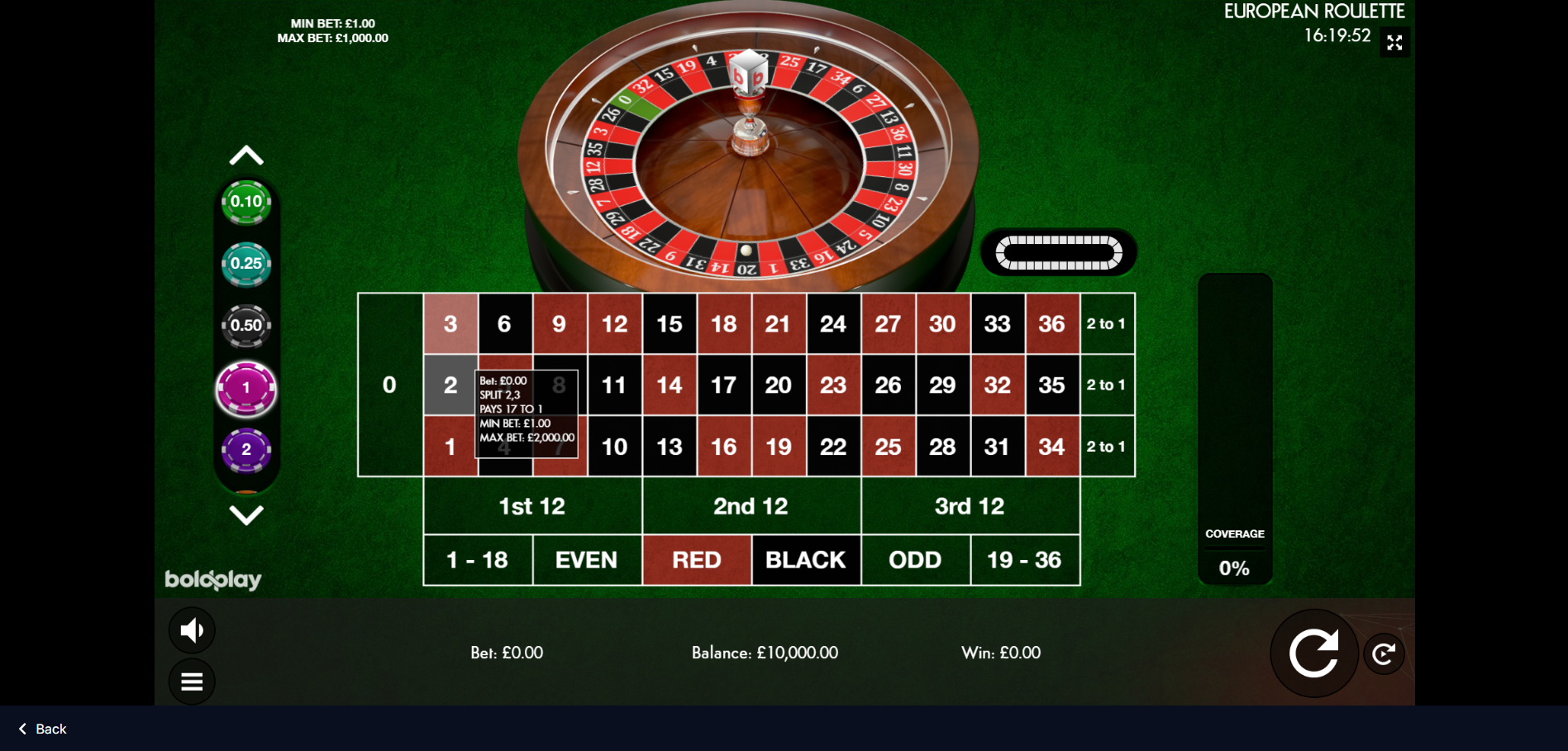 Roulette game on 1win