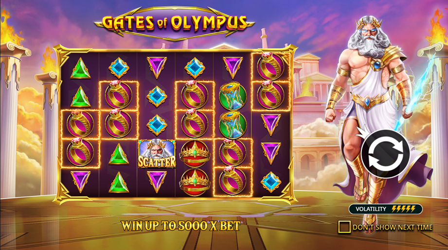 Se muestra la imagen de Gates of Olympus con algunas casillas ganadoras