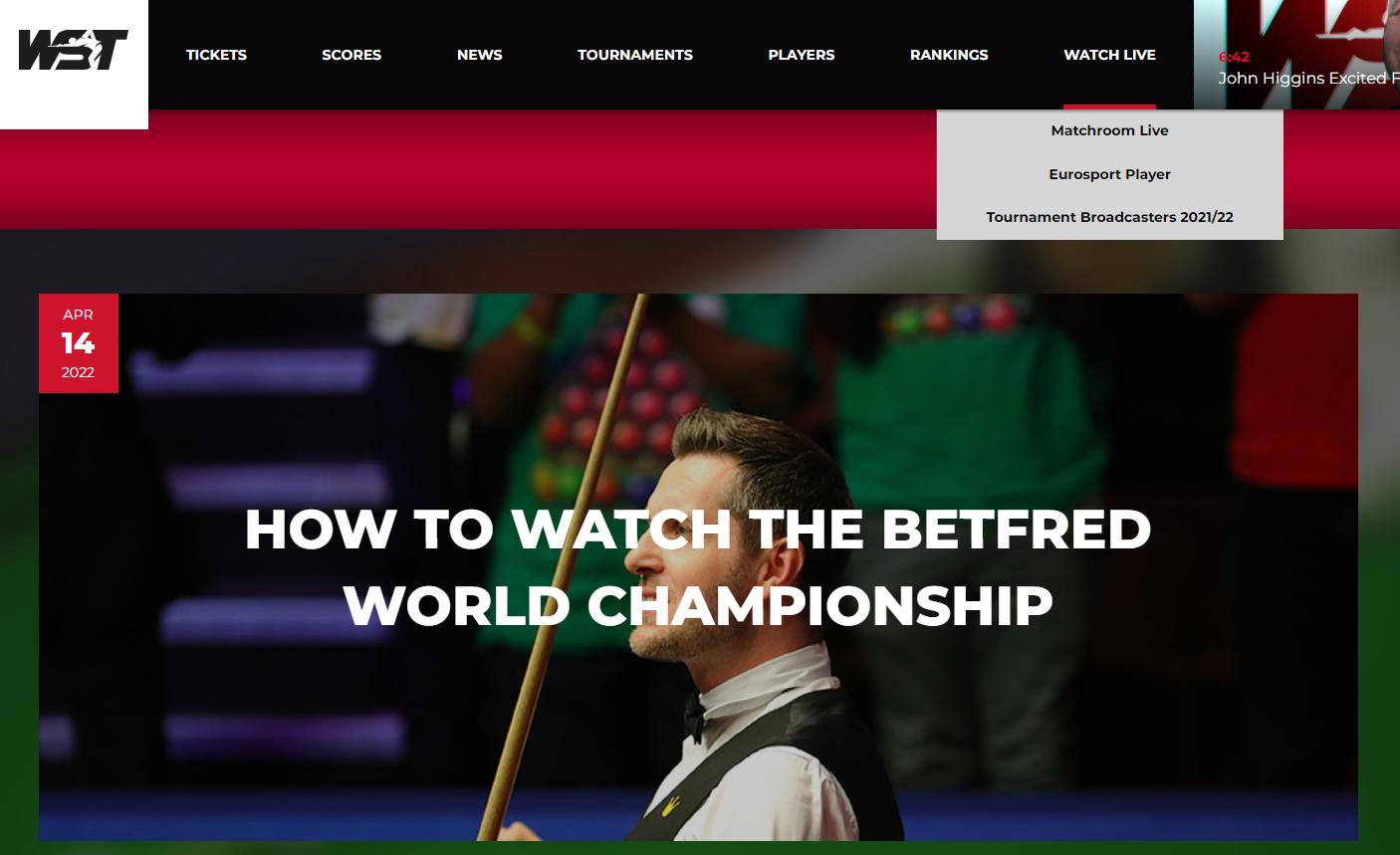 Snooker World Championship 2022 How to Watch SWC For Free