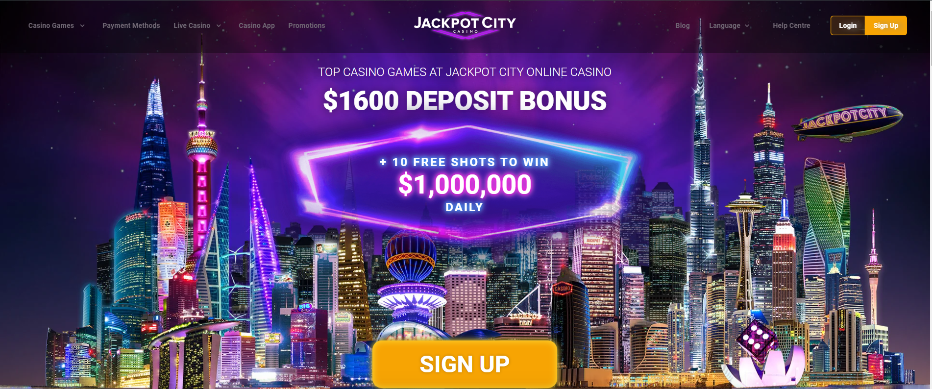 Landing page of Jackpot City Casino