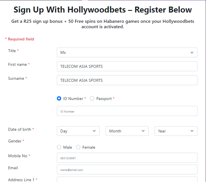 Image of How to Register for Hollywoodbets Account