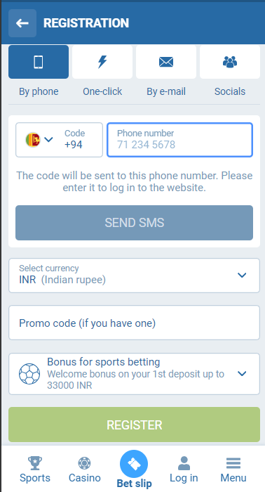 1xBet app registration