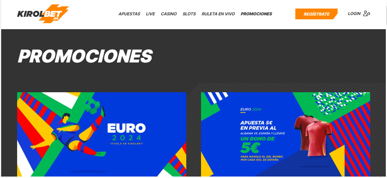 Sección de promociones Kirolbet España casa de apuestas