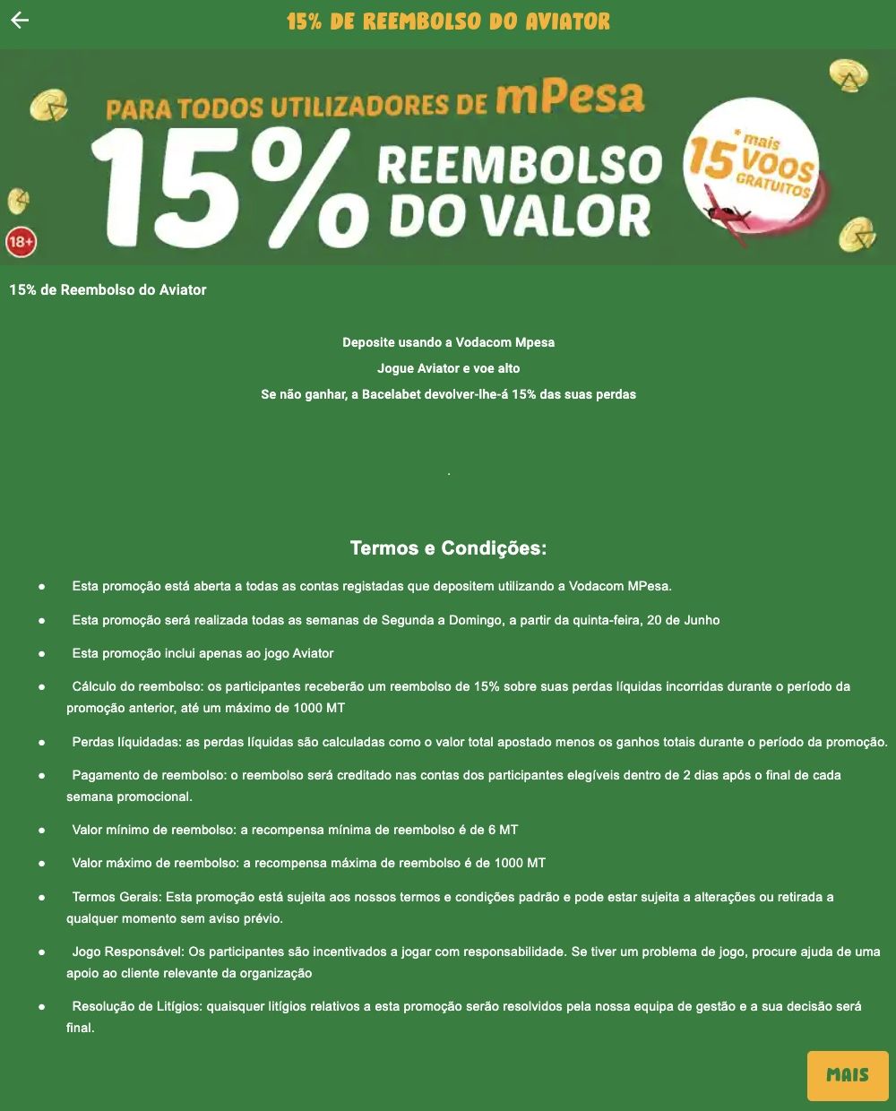 Página de promoção da casa de apostas Bacelabet Moçambique