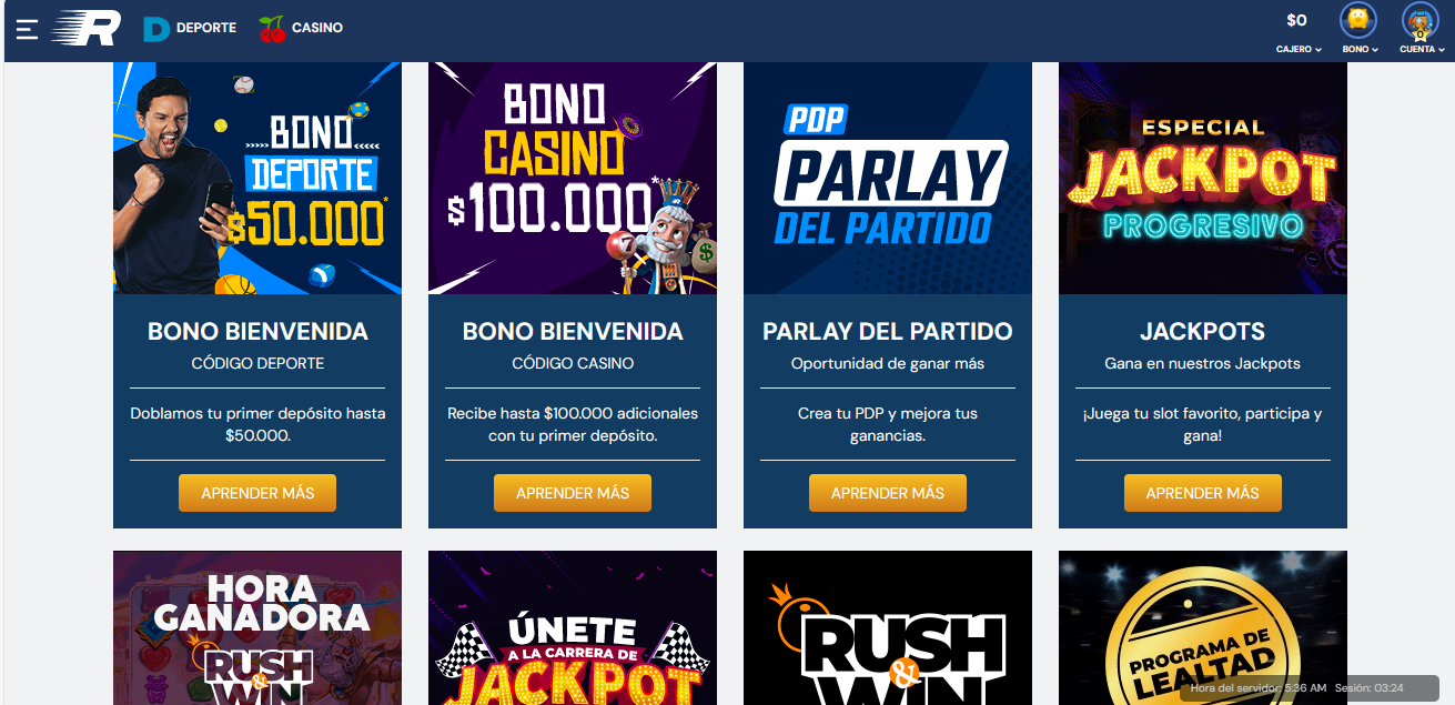 Lista de promociones Rushbet