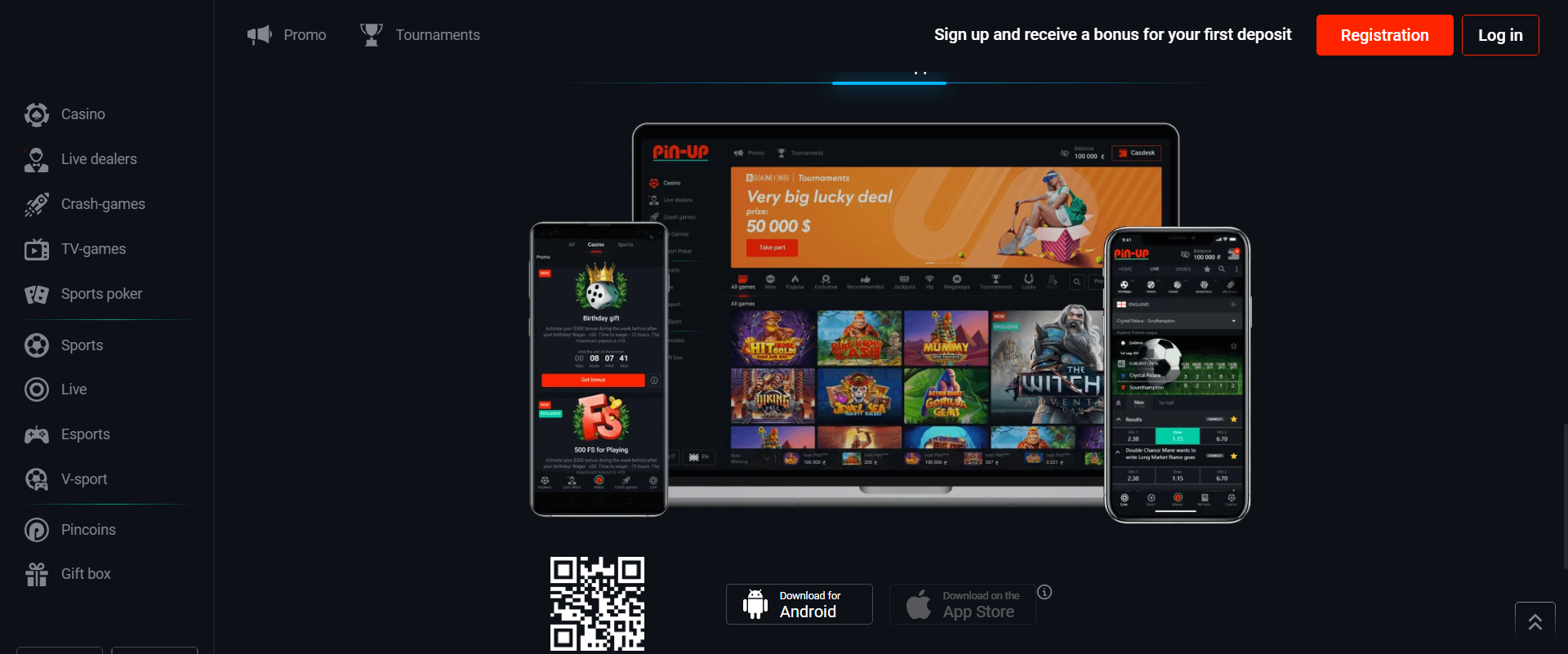 App options on Pin Up casino
