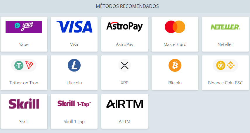 métodos de pago recomendados para depositar en 22Bet