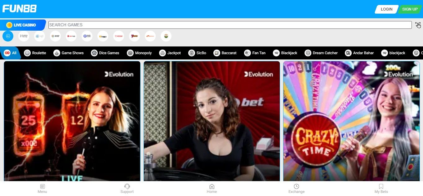 Live Casino on Fun88 Fun88 Live Casino Table