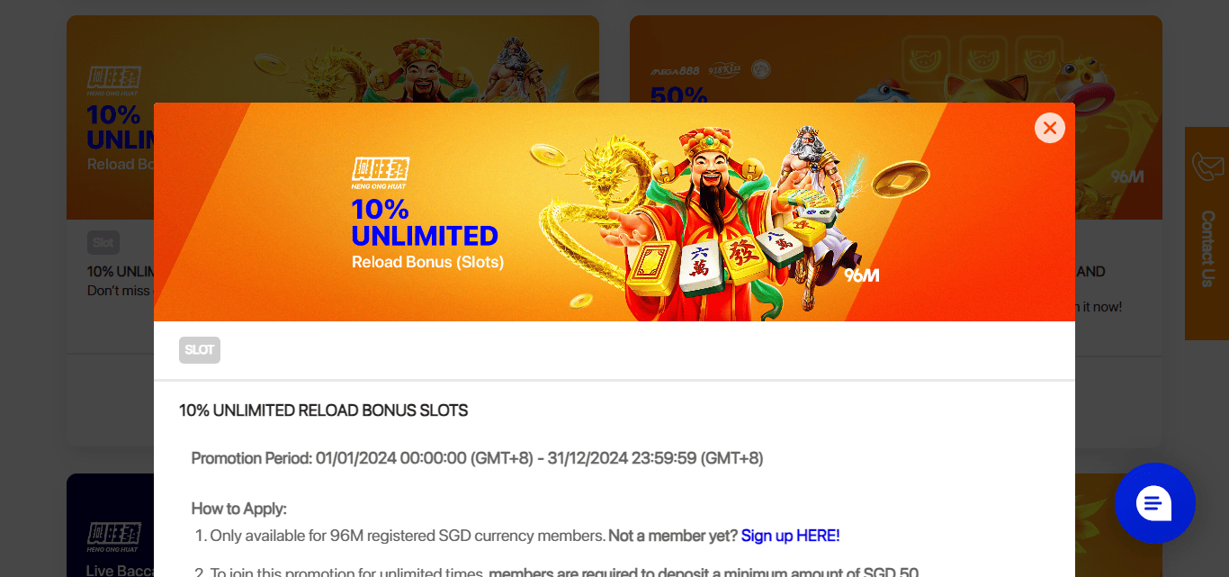 96M Asia Unlimited Reload Bonus 10%