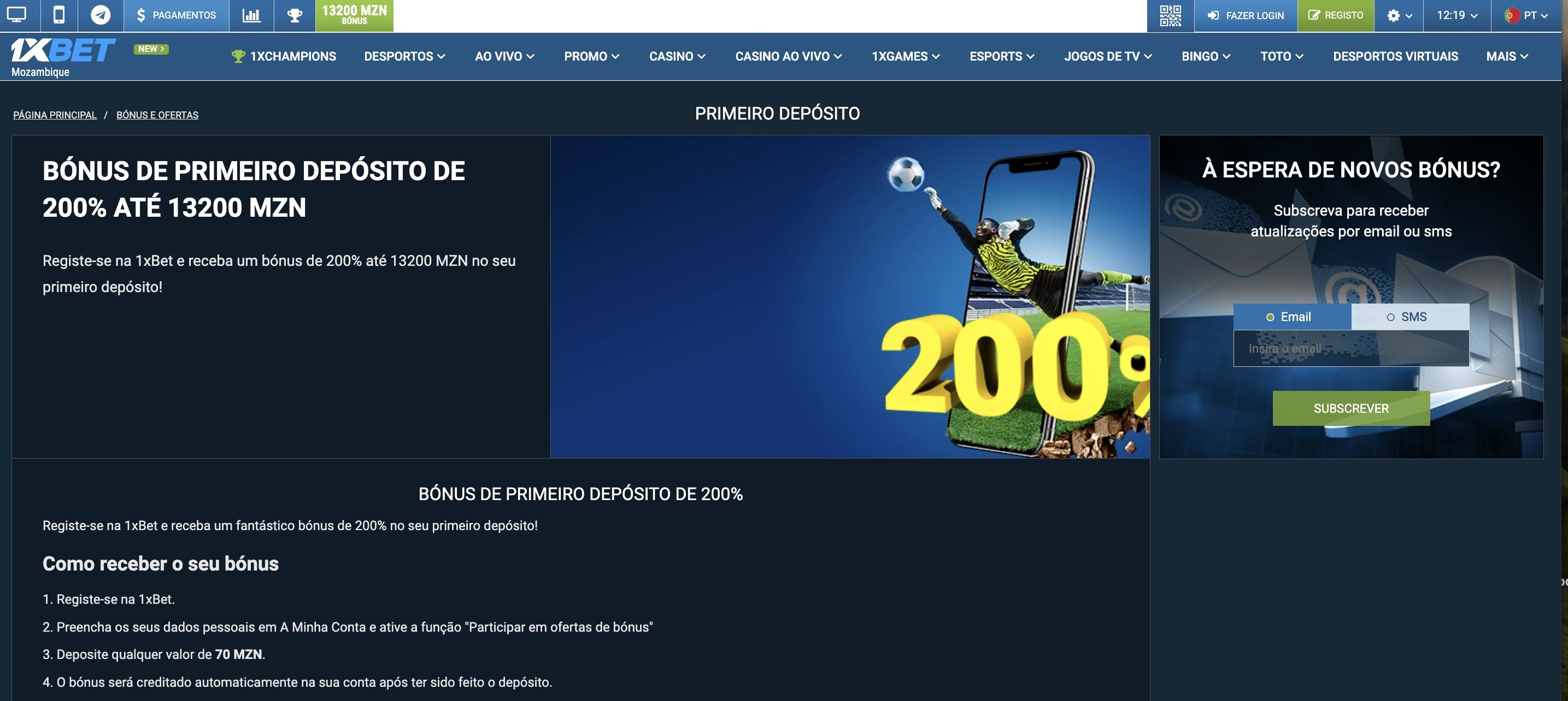 1xBet versão Desktop